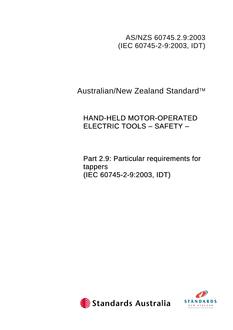 AS/NZS 60745.2.9:2003 PDF